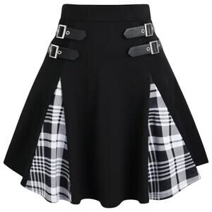 Plus Size Gothic Plaid Mini Skirt XXL (US 16) | High Waist A-Line | Black White